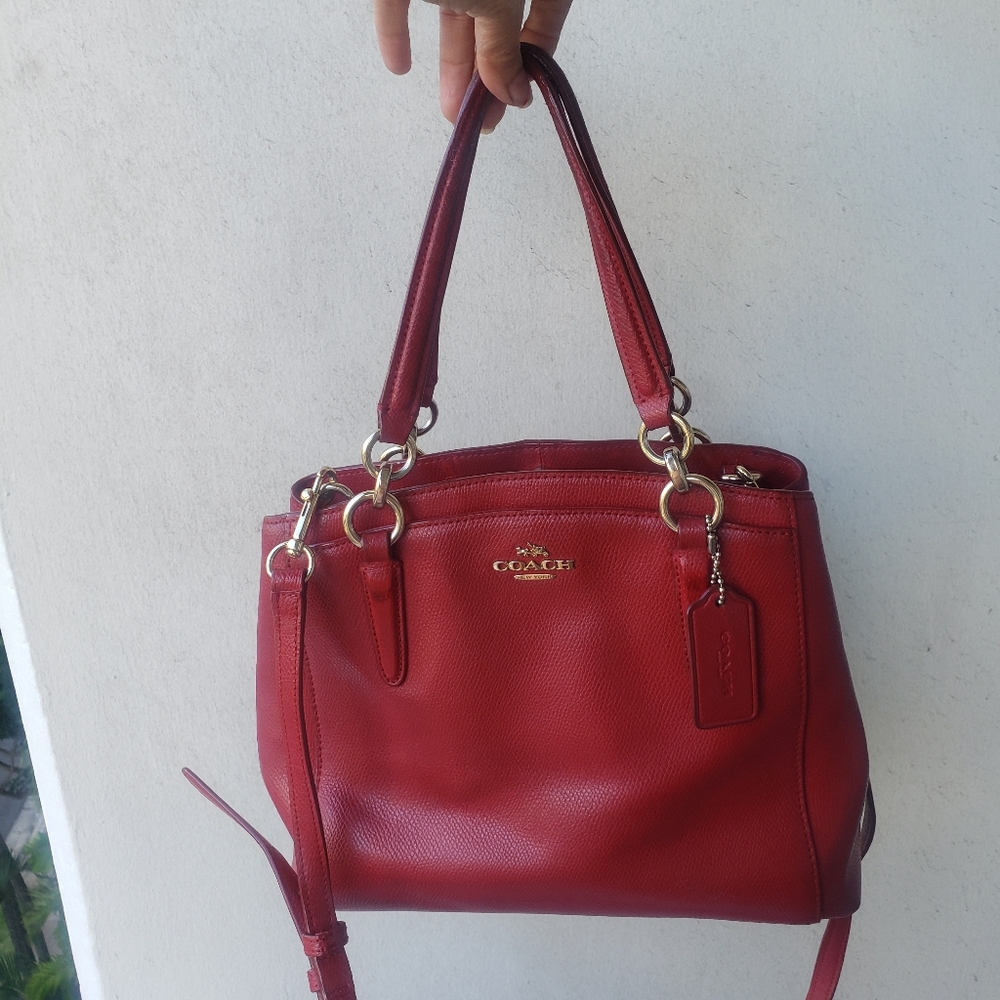Coach Mini Christie Carryall Crossbody red leather bag + bonus keychain